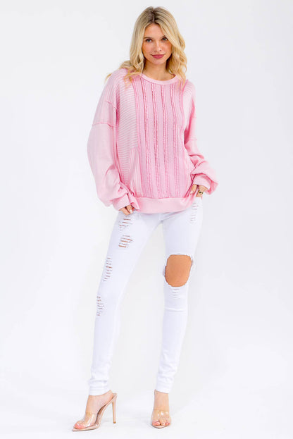Textured Stripe Contrast Knit Top T6203
