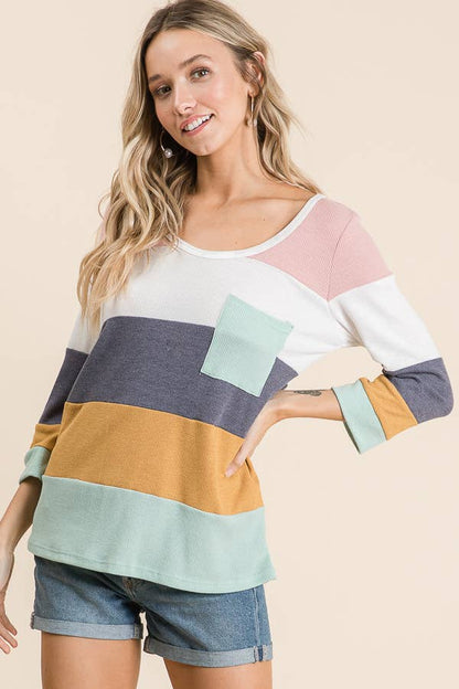 LMT1469-01-Thermo Colorblock Knit Top