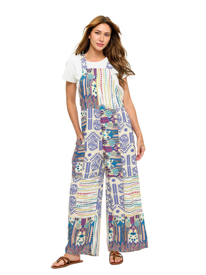 Flowy Printed Patchwork Overall