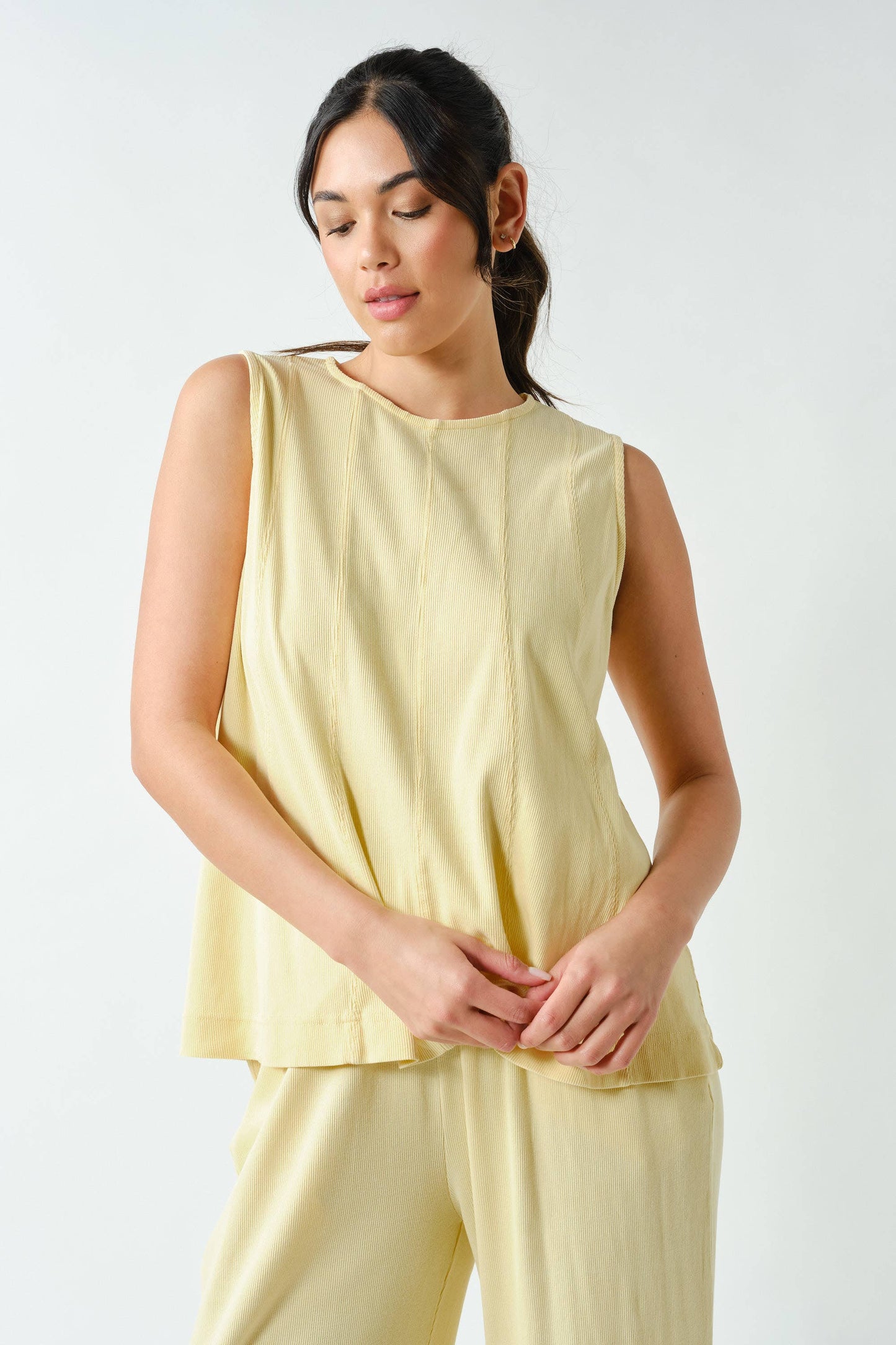 Mono B Ribbed Tank & Wide Leg Pant Set (KSET5811)