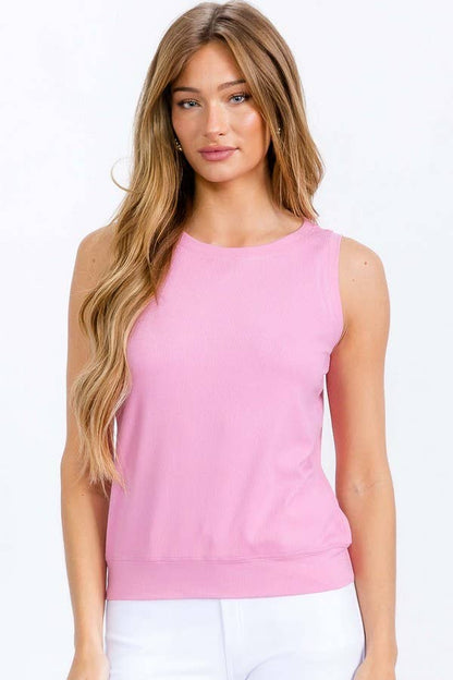 Women's Ribbed Viscose Crew Neck Loose Fit Tank