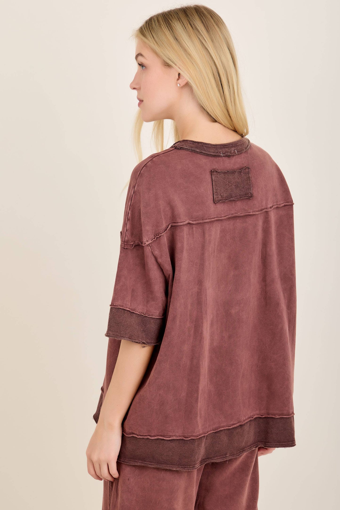 Mineral Washed Contrast Block Terry Top HT7540