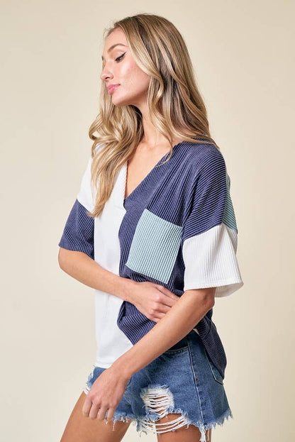LMT3996-Trust Me In Colorblock Top