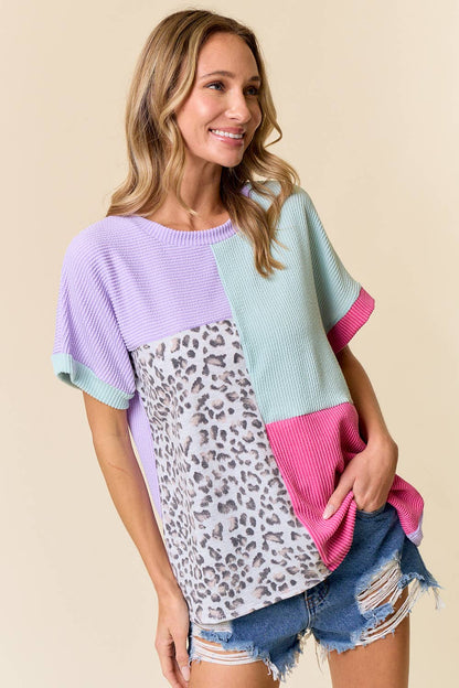 Small -Retro Cheetah Top: LAVENDER COMBO