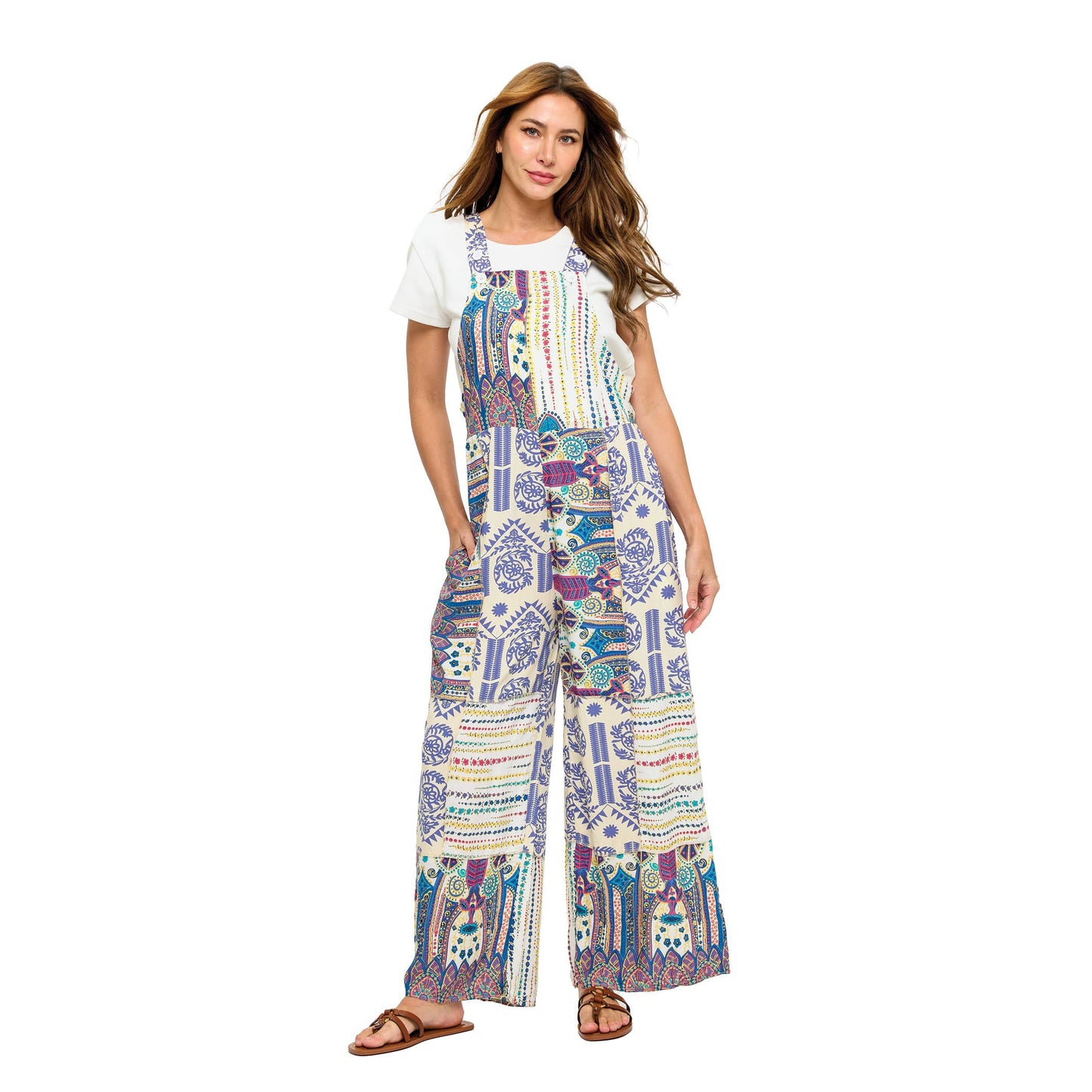 Flowy Printed Patchwork Overall