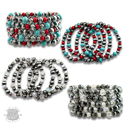 Five strand burnished pearl bracelet set