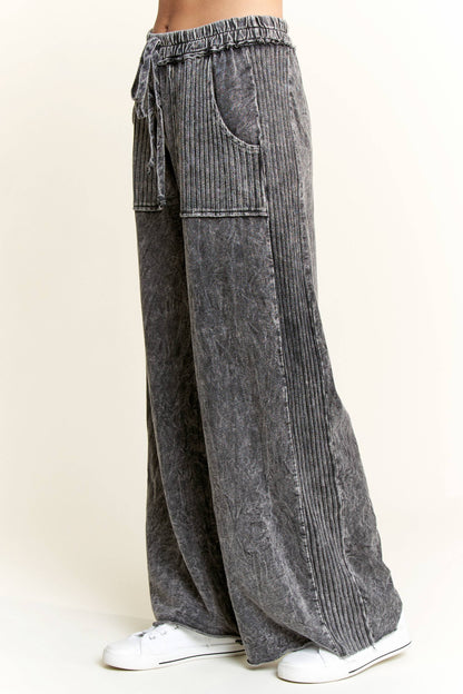 Best Mineral Wash Side Knit detail wide leg pants HE5878P