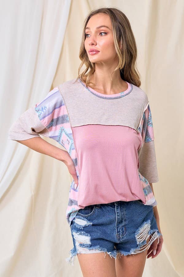 JADE / L FIND YOUR GROOVE AZTEC COLORBLOCK TOP: