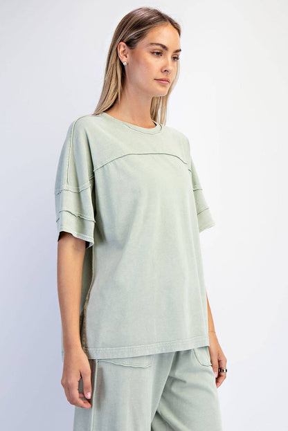 Rae Mode Mineral Washed Short Sleeve Top T Shirt T9984