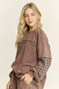 Mineral Washed Tweed Daisy patch Long sleeve top HT6761