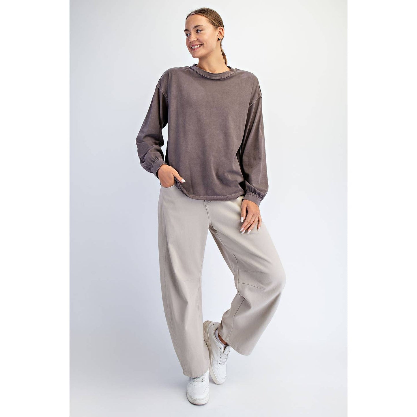 Rae Mode Pigment Washed Long Sleeve Cotton Top T0093