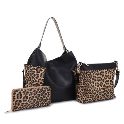 EJ95037L3 Mina Leopard 3 Piece Bag Set: Tan