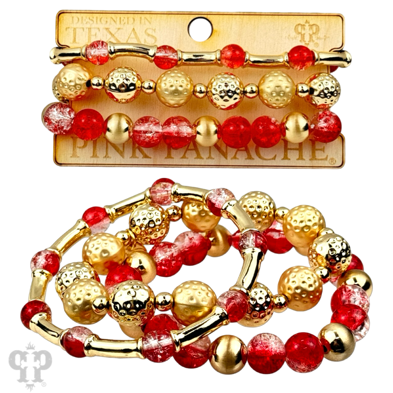 Ombre crackle and gold hammered bead stack bracelet