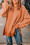 Grapefruit Orange Drop Shoulder Ribbed Trim Oversized Sweatshirt: Grapefruit Orange / L / 75%Polyester+25%Cotton