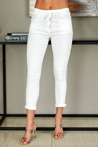 Rhinestone Side Stripe Italian Crinkle Jogger