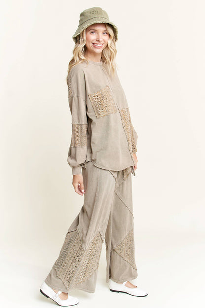 Mineral Wash Lace detailed Long Sleeve sweatshirt HT6027