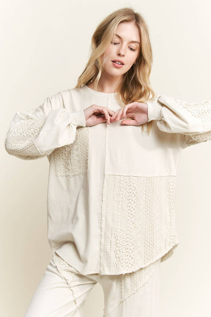 Mineral Wash Lace detailed Long Sleeve sweatshirt HT6027