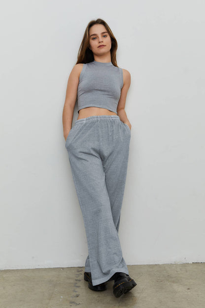 AAB126: S / GREY Wide Leg Lightweight Elastic waistband Sweat Pants Sweatpants