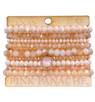 9-strand Rose Pink Bracelet with 10mm Bronze/Dusty Pink Cushion Cut Drop Pink Panache
