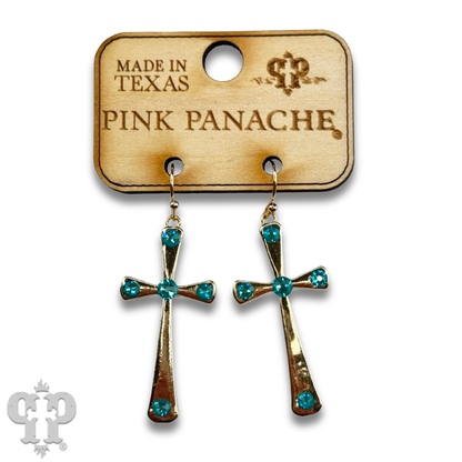 Shiny finish cross earring with Austrian crystals
