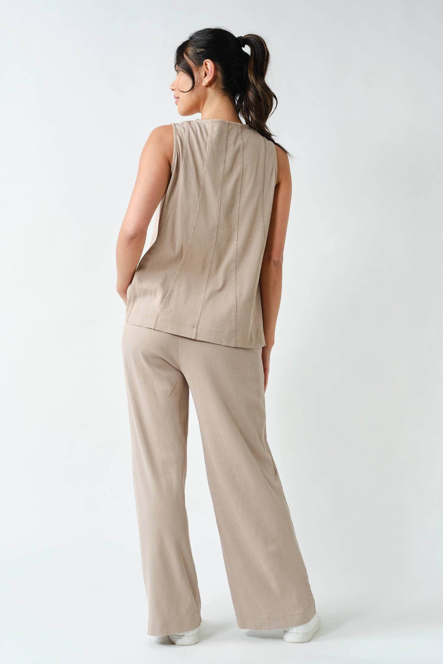 Mono B Ribbed Tank & Wide Leg Pant Set (KSET5811)