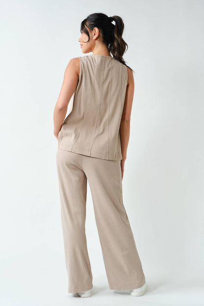 Mono B Ribbed Tank & Wide Leg Pant Set (KSET5811)