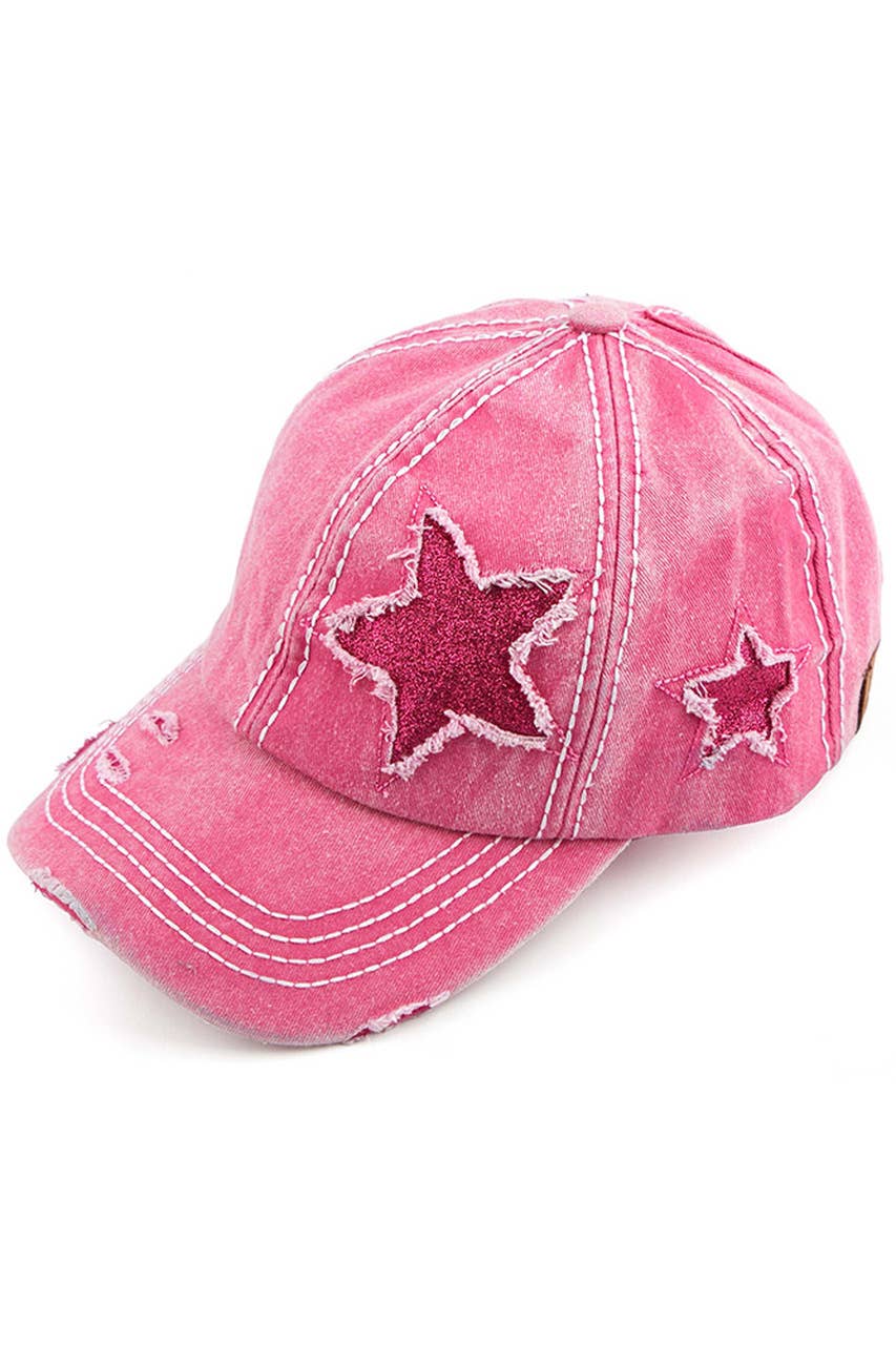 C.C Distressed Pony Cap with Glitter Star