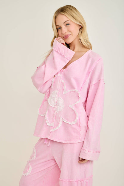 Mineral Washed Halfcut Daisy terry thermal top HT6810 j.her