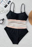 Striped Spaghetti Strap High Waist Bikini Swimsuit | S-XL: Missy / Blue / L