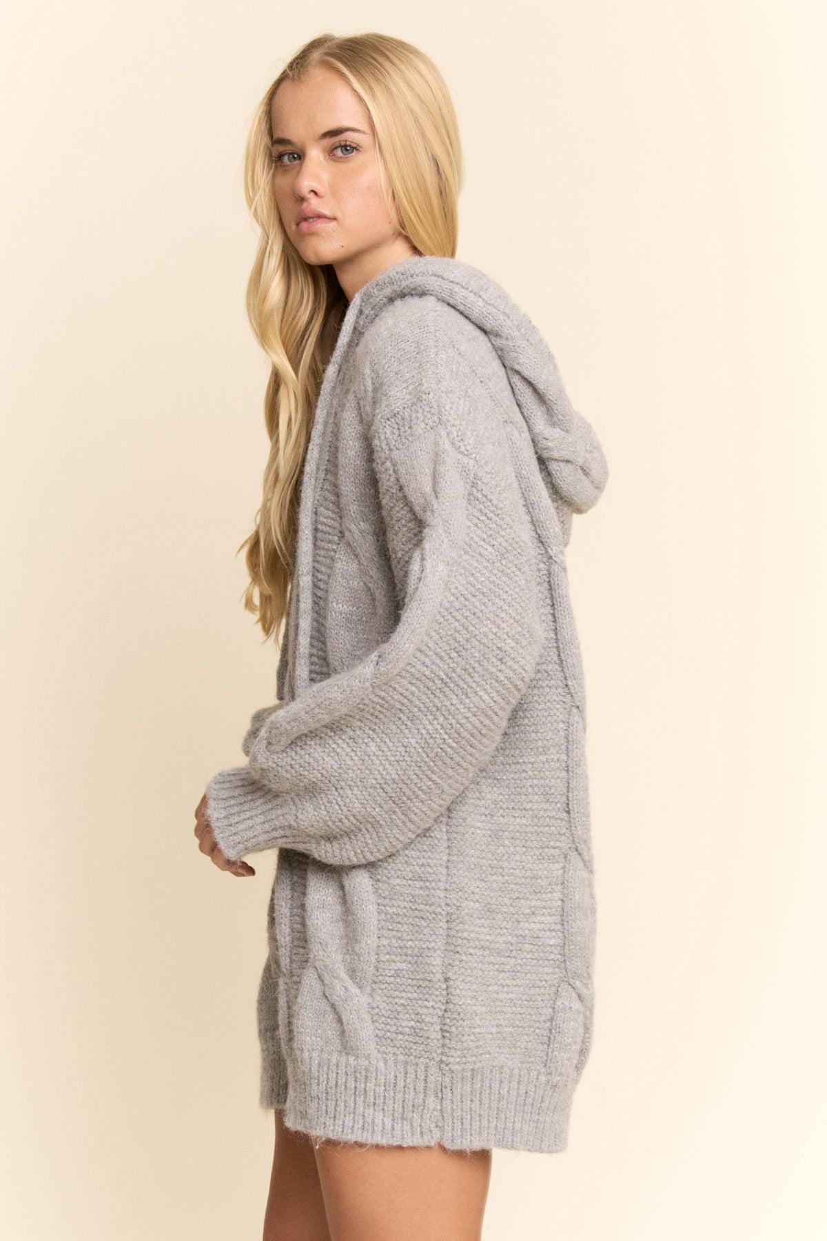 Oversized Cable Knit Hoodie Sweater Dress