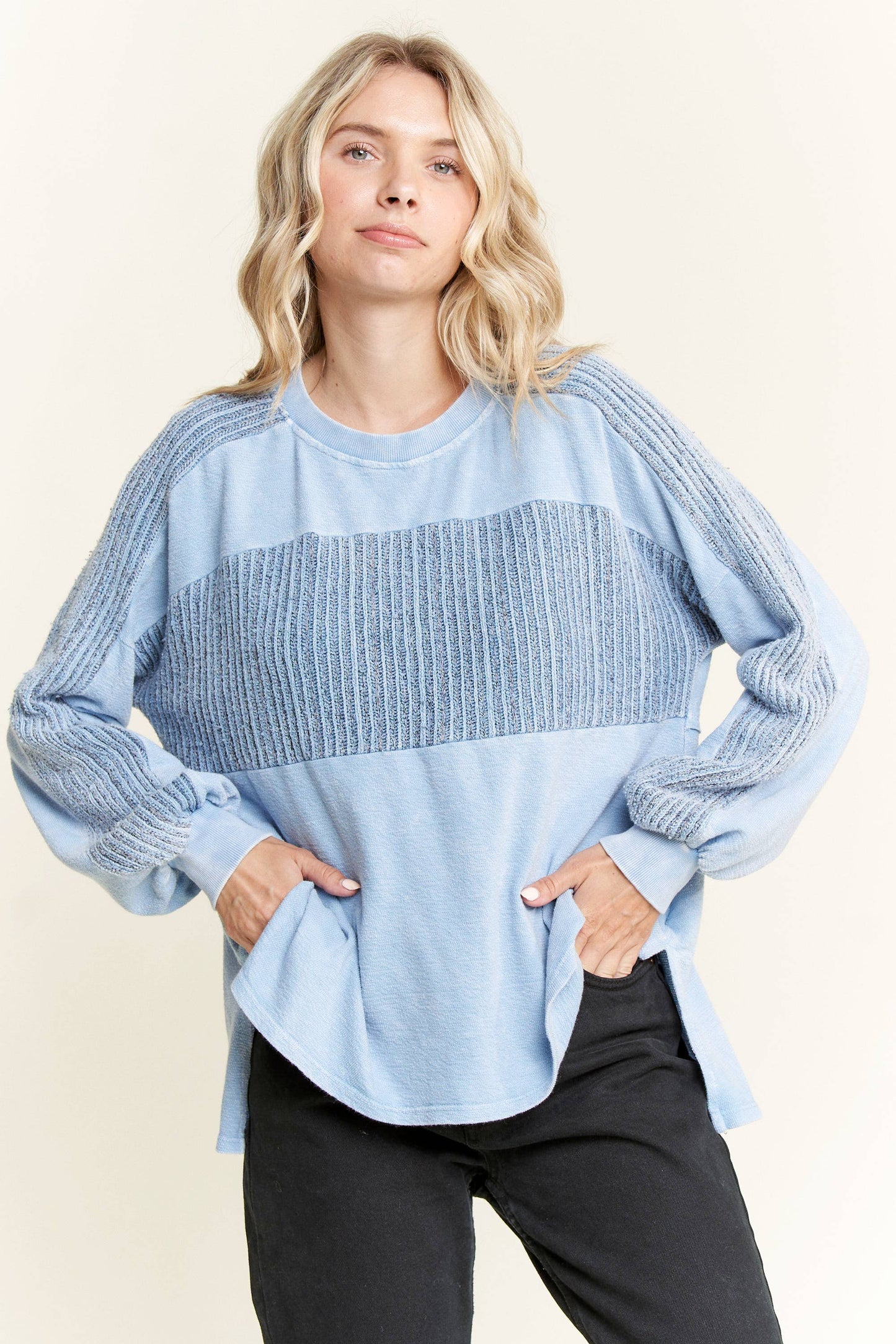 Mineral Wash Knitted Low Gauge Rib Melange top HT5959