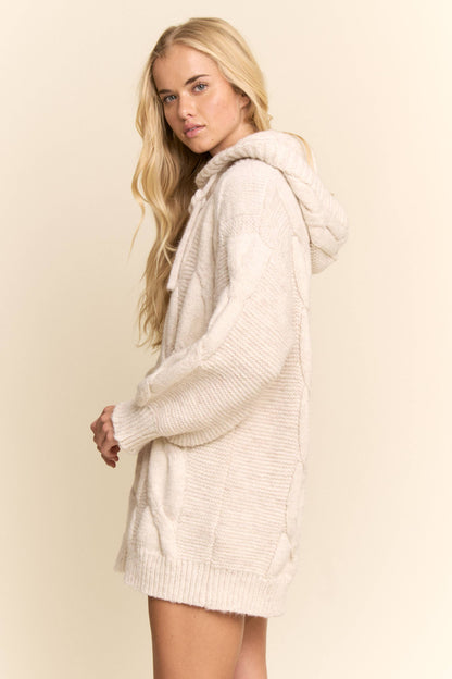 Oversized Cable Knit Hoodie Sweater Dress