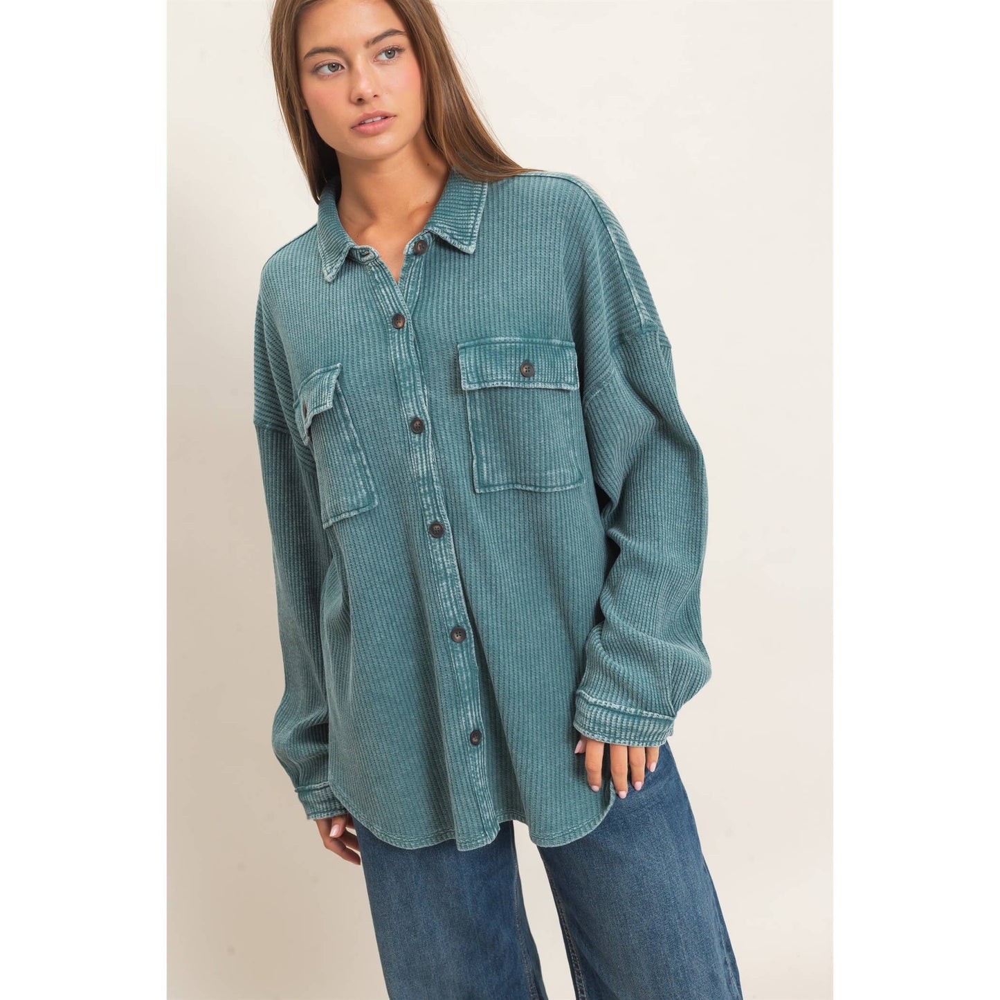 HYFVE Mineral Washed Waffle Knit Shacket DZ26E249