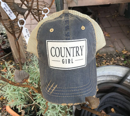 Country Girl Distressed Trucker Hat Baseball Cap