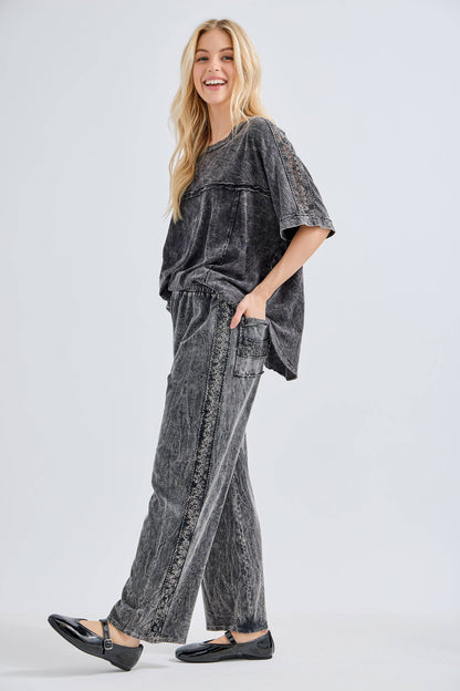 Mineral Washed Relaxed Fit Tee with Crochet Detail HT6312 Shirt