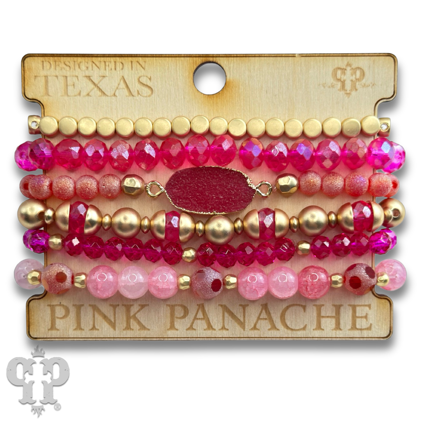 Six strand variety bead and druzy charm bracelet