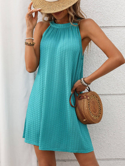 Solid Color Round Neck Hanging Neck Loose Sleeveless Dress Women