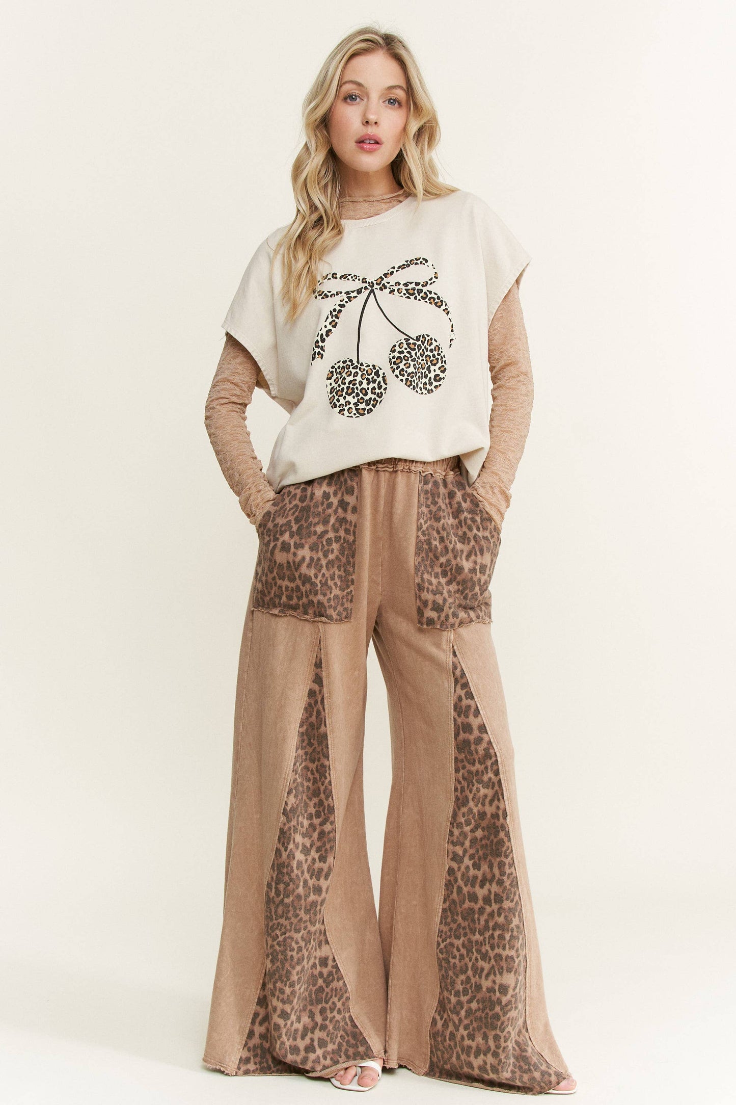 Mineral Washed Leopard Animal Print Flare Pants HP5783P1