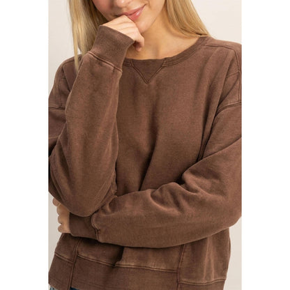 Acid Wash Seam Detail Crew Neck Sweatshirt DZ26A655