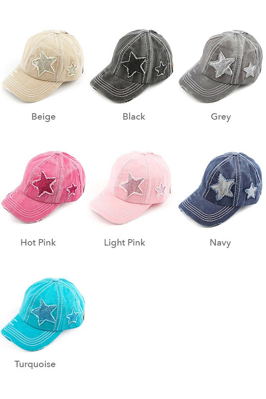 C.C Distressed Pony Cap with Glitter Star