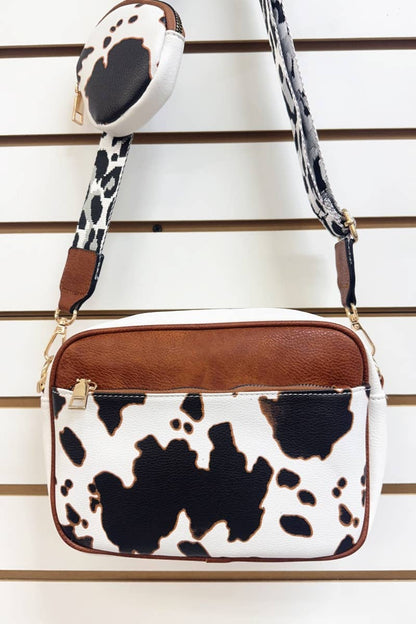 COW PRINT HANDBAG WIHT COIN PURSE