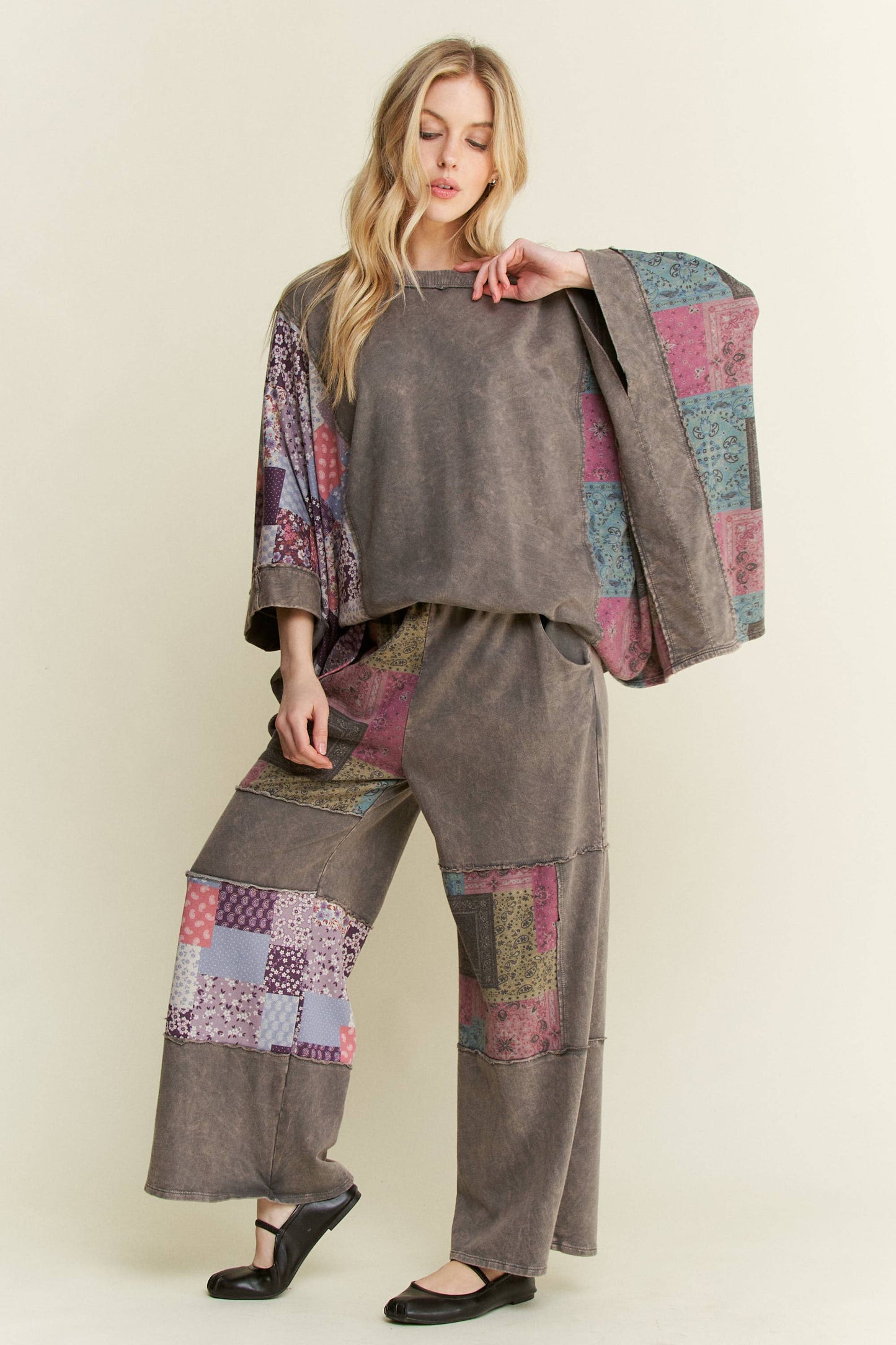 Mineral Washed Boho Block Patch pants HP6579