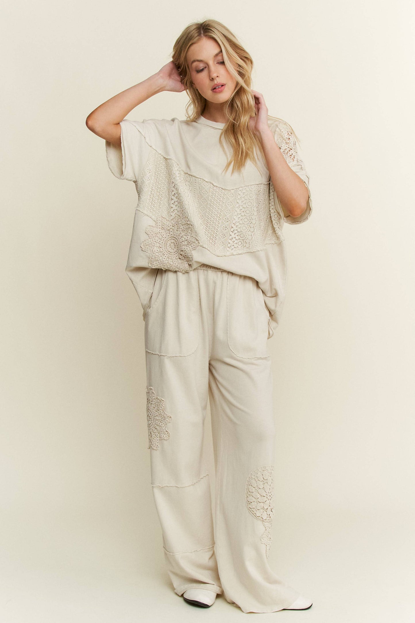 Mineral Washed Doily Wide leg straight pants HP6236