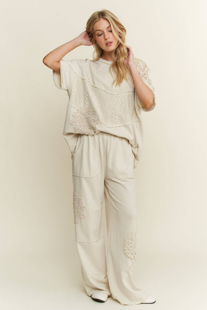 Mineral Washed Doily Wide leg straight pants HP6236