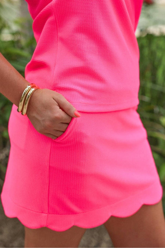 Make It Count Textured Skort- Neon Pink