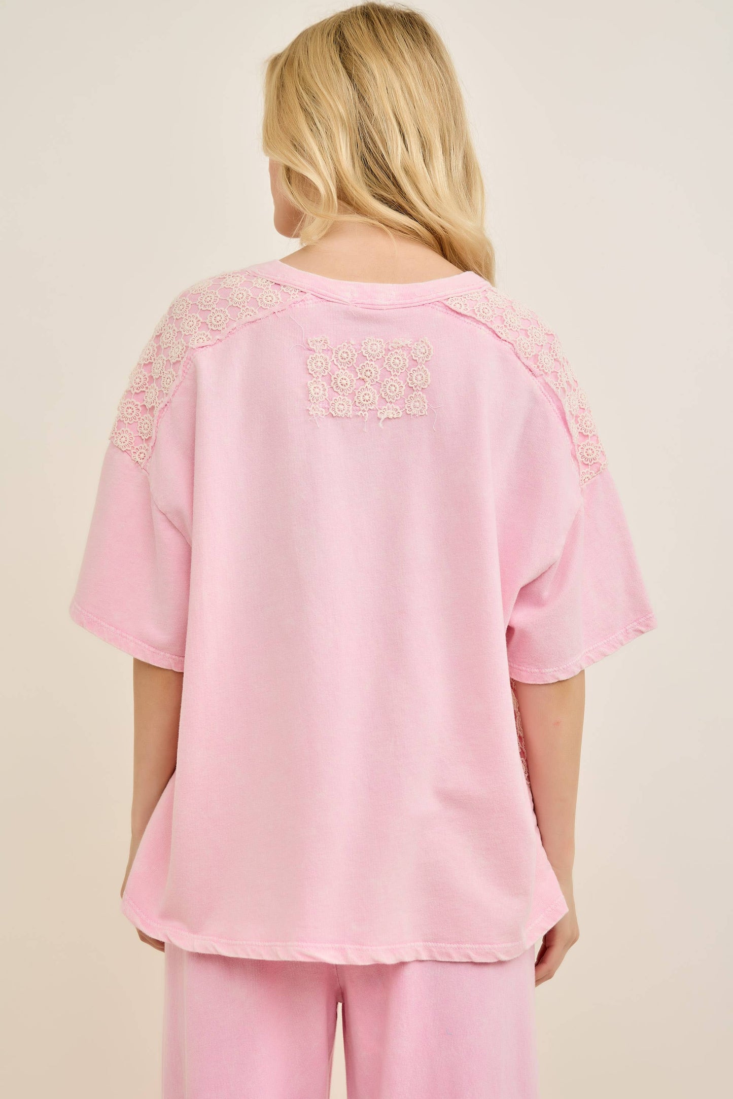 Mineral Washed Flower Daisy V-neck Shirt top HT6747