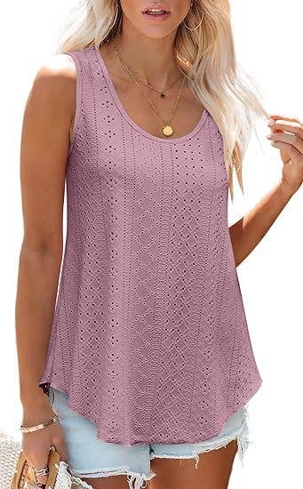 White / L Eyelet basic loose overfit cozy summer tank top: