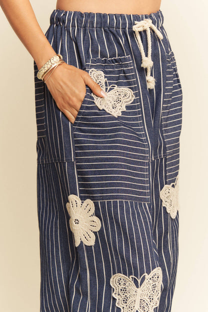 Crochet Applique Striped Barrel Pants