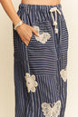 Crochet Applique Striped Barrel Pants