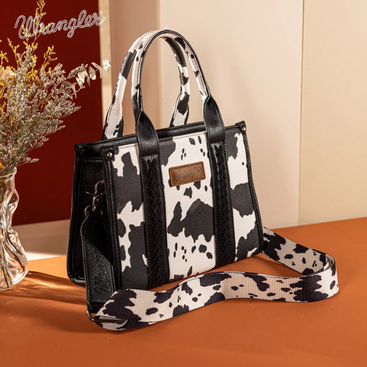 Wrangler Cow Print Tote/Crossbody: Black